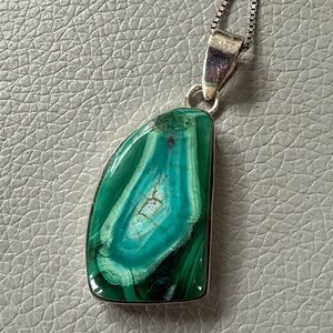 Malachite Sterling Silver Pendant and Chain Necklace